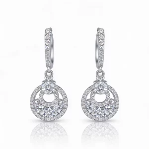 Orecchini pendenti a cerchio in diamanti VVS oro bianco Luce Eterna