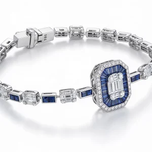 Alternative view of Bracciale diamanti VVS oro bianco e zaffiri blu Royal Halo