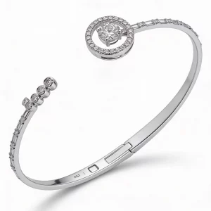 Alternative view of Bracciale in Oro Bianco con Diamante Centrale e Pavé Laterale VVS