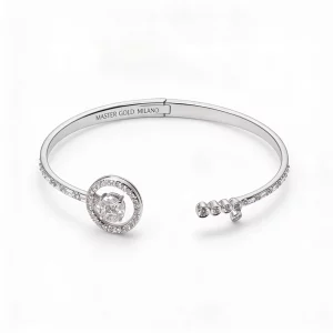 Bracciale in Oro Bianco con Diamante Centrale e Pavé Laterale VVS
