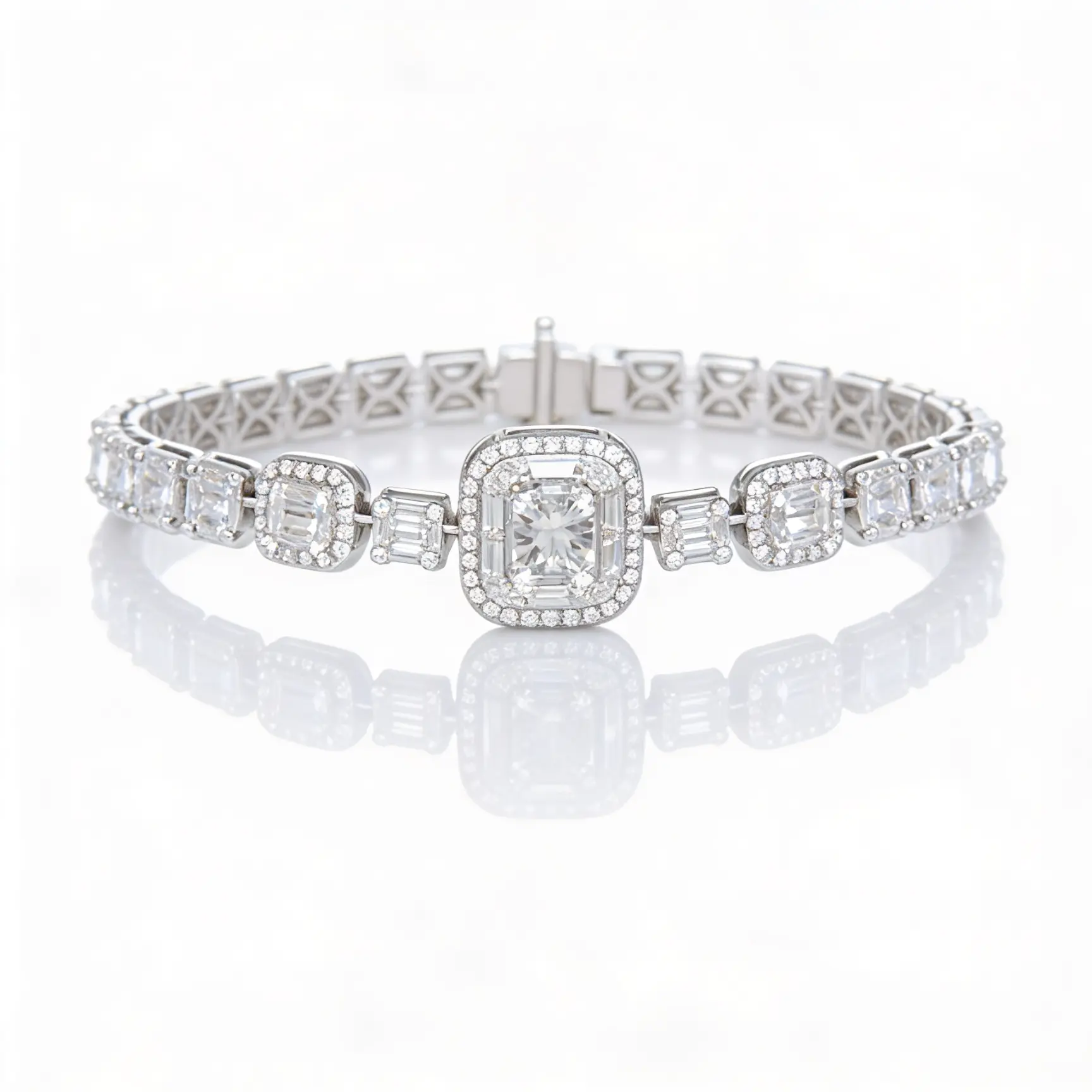 Bracciale diamanti VVS oro bianco con maglie a halo - immagine 5