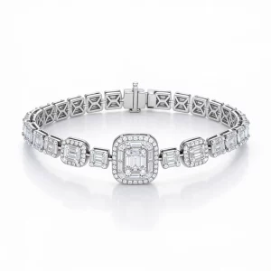 Bracciale diamanti VVS oro bianco con maglie a halo