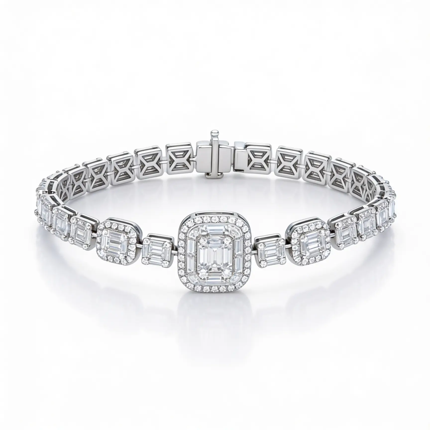 Bracciale diamanti VVS oro bianco con maglie a halo