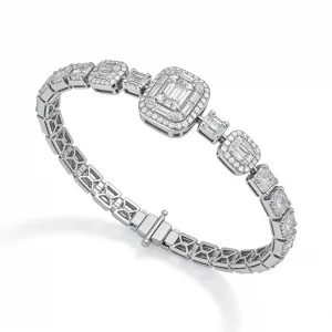 Alternative view of Bracciale diamanti VVS oro bianco con maglie a halo