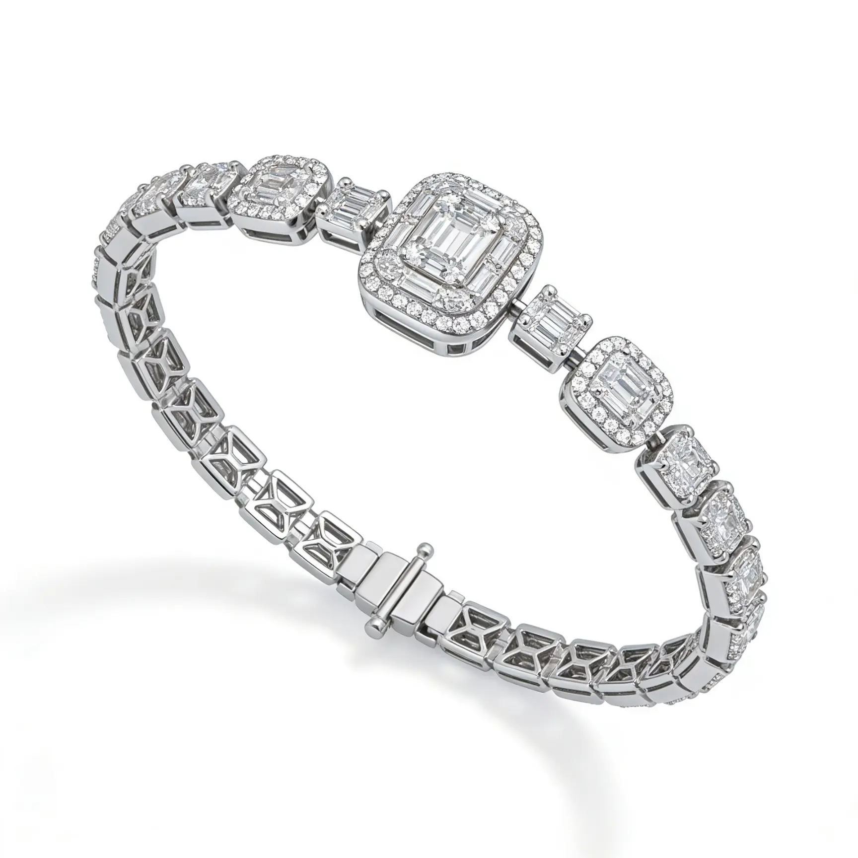 Bracciale diamanti VVS oro bianco con maglie a halo - immagine 2