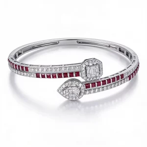 Bracciale diamanti VVS oro bianco e rubini Serpente